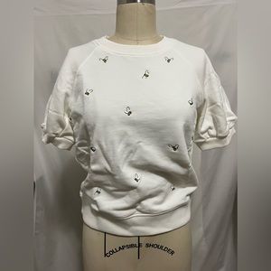 Kate Spade raglan puff sleeve white bumble bee sweater shirt -new